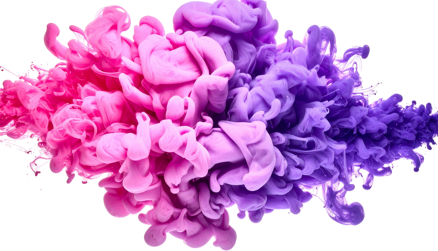 Vibrant ink plumes in pink and purple, swirling and blending against a black background