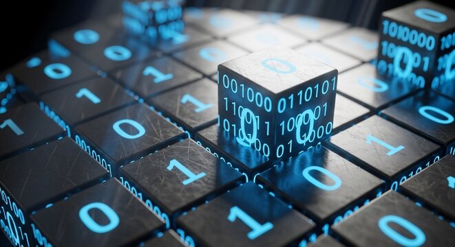 Digital Binary Cubes - Futuristic Data Visualization and Technology Concept.