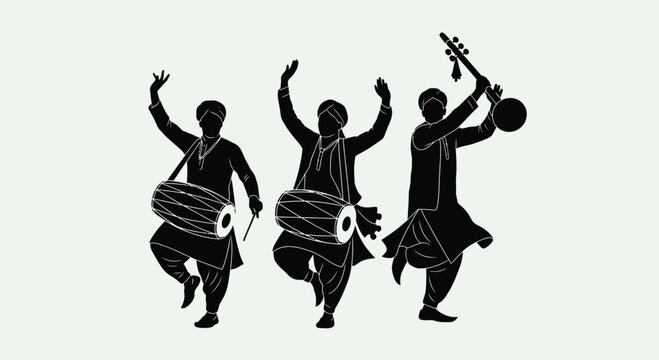 Bhangra Dancers and Musicians Silhouette