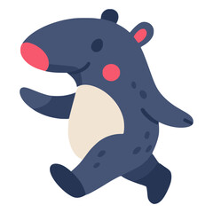cute happy tapir wild animal running pose flat color vector illustration template design