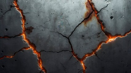 Cracked concrete ground illuminated by orange light revealing a dynamic and powerful texture