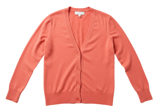 Isolated cardigan sweater for women, salmon colored knitted apparel in knitwear fashion