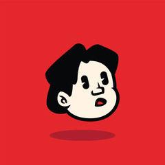 Cartoon boy face showing sleepy emotion with eyes closed and mouth open. Minimal bold vector on red background. Perfect for emoji, mascot, sticker, or expression pack design.