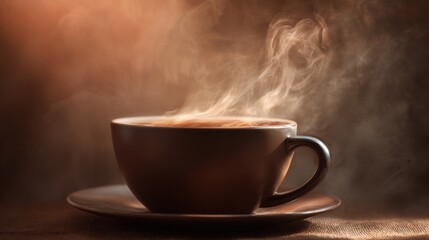 A cup of coffee with steam rising from it. The steam is thick and the cup is almost empty