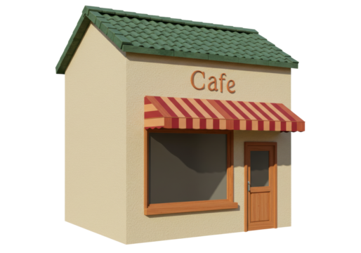 Isolated Building for a Small Business or Cafe, Exterior Structure for Commercial Property