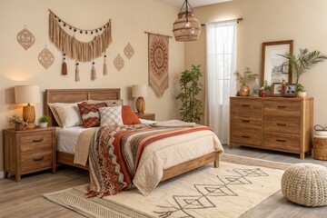 Cozy Bohemian Bedroom Design With Warm Tones and Natural Decor Elements