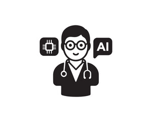 Ai doctor assistant silhouette icon vector design illustration.