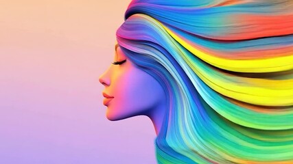 Vibrant Rainbow Hair Woman Profile Abstract Art. - Powered by Adobe