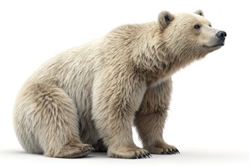 Fototapeta premium Brown Bear Sitting Calmly in a Natural Pose on a White Background