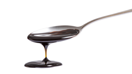 Oni batter drip falling slowly from spoon glossy consistency on transparent background
