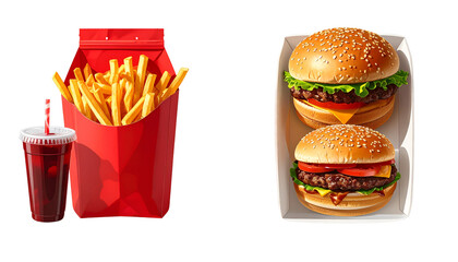  Burger and Fries Delivery Concepts, isolated on transparent background
