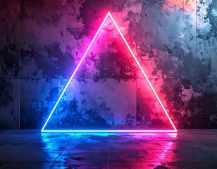Illuminated triangle on textured wall with vibrant neon hues