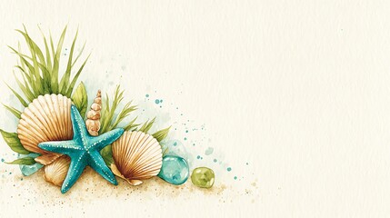 Coastal side border of seashells