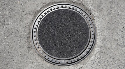 Circular Manhole Cover on Asphalt Surface with Textured Design and Rust-Free Finish in Urban Setting