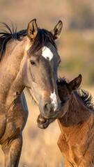 Obraz premium Close-up of horse and foal