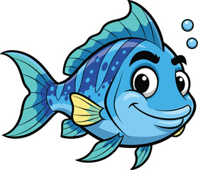 Fototapeta premium Cute Cartoon Fish Swimming with Bubbles: Cheerful Aquatic Character in Ocean Environment for Children's Illustration, Animated Mascot Design, Marine Life Education, Aquarium Theme, Colorful Digital Ar