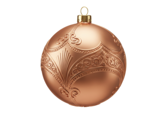 Isolated ornate metallic holiday bauble, Christmas ornament with decorations, golden color