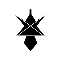 Abstract black geometric shape with starburst design on transparent background