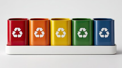 Colorful recycling bins arranged in a neat row for effective waste management and environmental sustainability