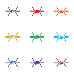 Barbed wire icon isolated on white background. Set icons colorful