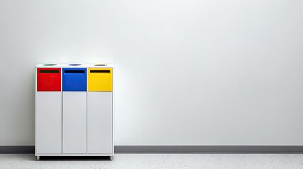 Modern Waste Sorting Station with Colorful Bins for Recycling and Disposal in a Clean Environment