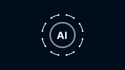 AI chip and cybersecurity icons on dark background representing digital network system illustration