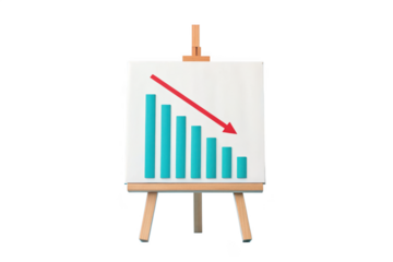 Decreasing bar chart on canvas isolated on transparent background, business concept