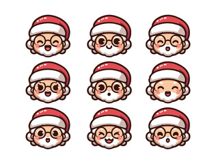 Cute Grandma Christmas Character Icon Set – Cartoon Vector Pack