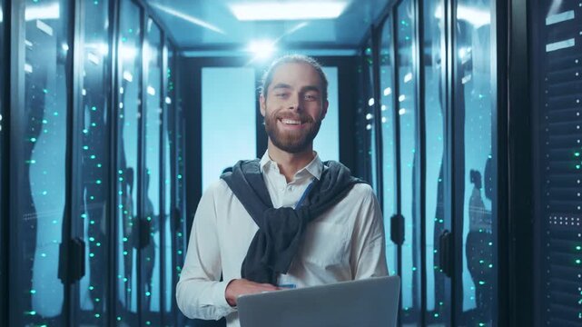 A Professional Working Effectively in a Data Center While Utilizing a Laptop Computer
