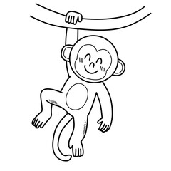 Cute Monkey – Jungle Animal Line Art Vector