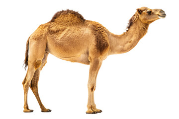 Side view of a dromedary camel isolated on transparent background