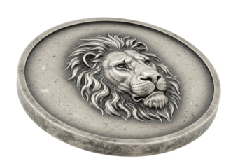 Isolated antique silver coin depicting a lion portrait, numismatics or investment grade