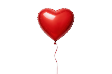 Shiny red heart balloon isolated on transparent background, love and celebration