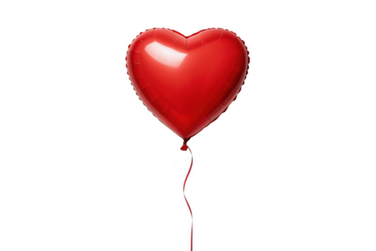 Shiny red heart balloon isolated on transparent background, love and celebration