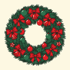 Colorful Christmas Wreath Decorated with Ornaments and Bows for Holiday Celebrations