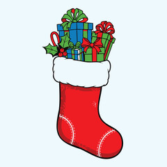 Colorful Christmas Stocking Filled with Presents and Holiday Decorations