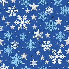 Christmas Winter Pattern Vector. Seamless Christmas Snowflake Pattern with Stars. Merry Christmas Frosty seamless pattern Background.