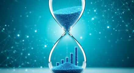 Hourglass with growing bar chart inside symbolizing time and growth.