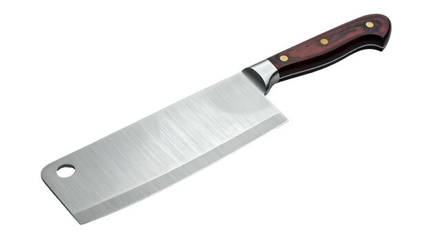 Large, polished cleaver with a dark wooden handle on black background