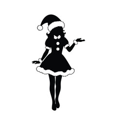 Silhouette of a Christmas-themed Woman in Festive Attire Gesturing Playfully