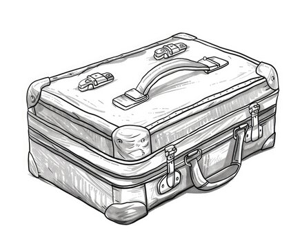 Suitcase illustration on white backdrop for travel advertisement or blog, sketch style