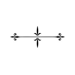 Horizontal flourish divider with fleur de lis design on transparent background