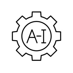 Ai symbol inside a gear outline representation icon on transparent background