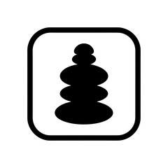 Black stacked stones inside a rounded square frame on transparent background