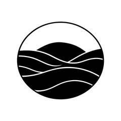 Black and white waves inside a circle vector art on transparent background
