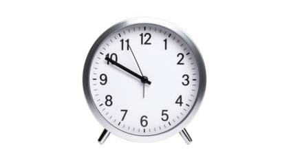 Silver analog clock with a white face on a black background