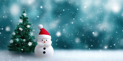 Fototapeta premium Festive Snowman and Christmas Tree in Snowfall