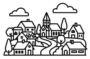 Fototapeta premium Serene Village Landscape with Winding Path and Church