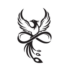 Fototapeta premium Stylized Phoenix with Infinity Symbol Black and White Illustration.