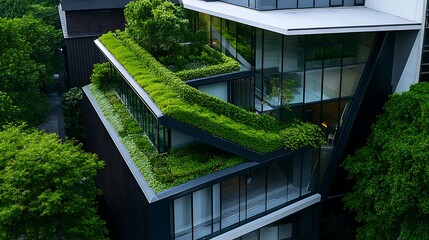 Architect designs green rooftop on modern building with eco friendly architecture for sustainable innovative urban design environmentally conscious visually striking concept